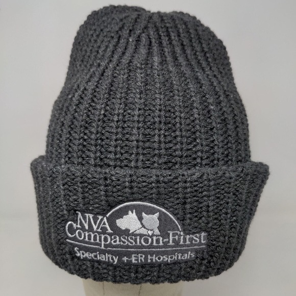 NVA Compassion First Hospital Men's Knit Beanie Hat Cap Gray Embroidered Logo - Picture 3 of 11